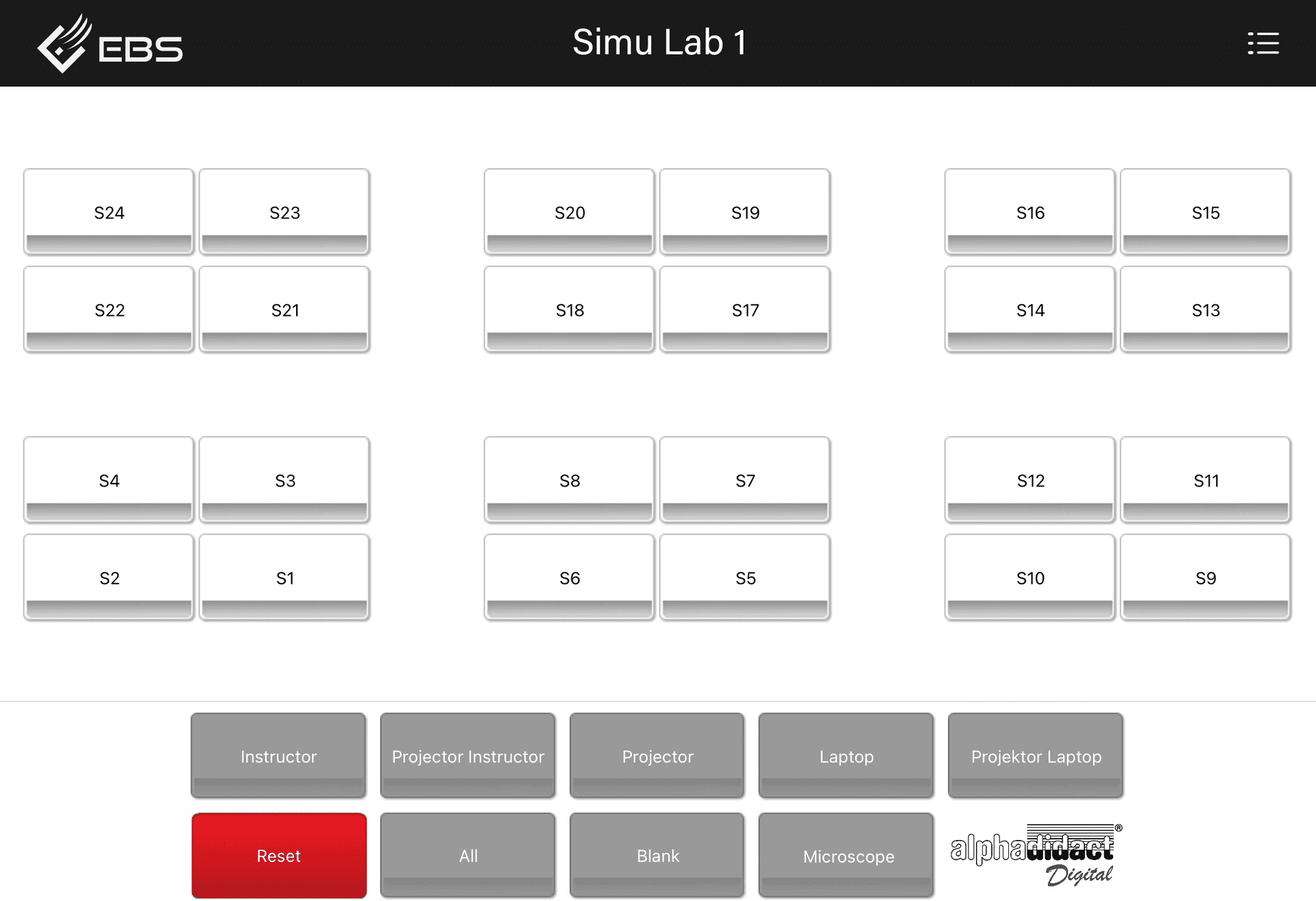 alphadidact® Digital iPad App – Übersicht mit 24 Teilnehmern
