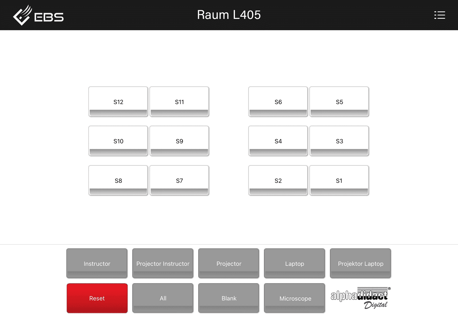 alphadidact® Digital iPad App – Layout mit 12 Teilnehmern