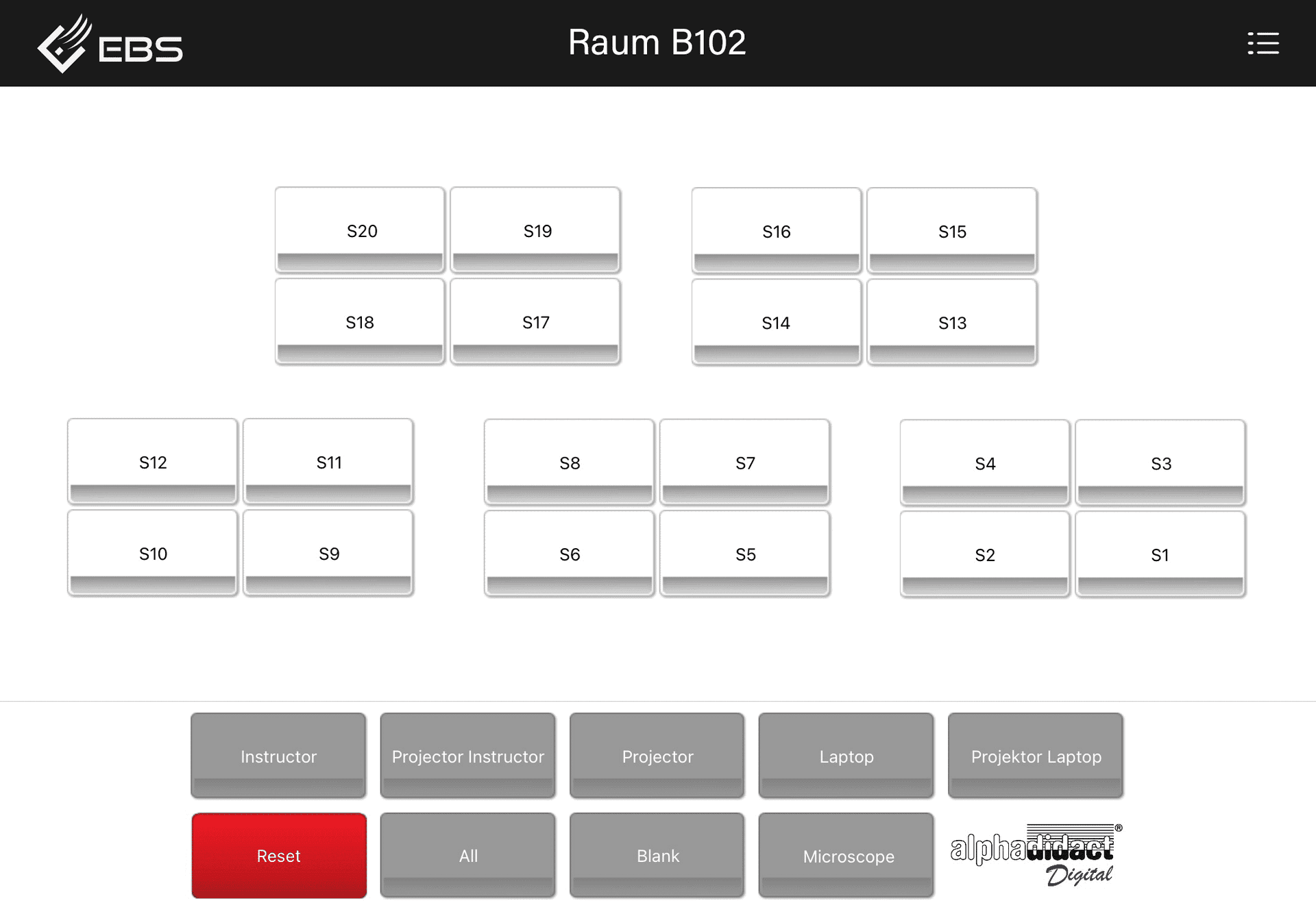 alphadidact® Digital iPad App – Großraum mit 20 Teilnehmern