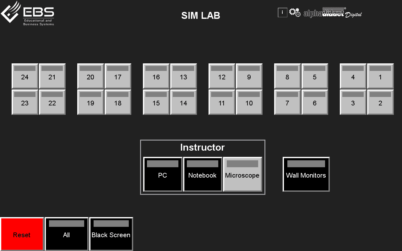 alphadidact® Digital Touchscreen – Übersicht mit 24 Teilnehmern