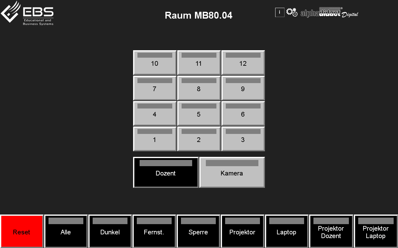 alphadidact® Digital Touchscreen Pro – Layout mit 12 Teilnehmern