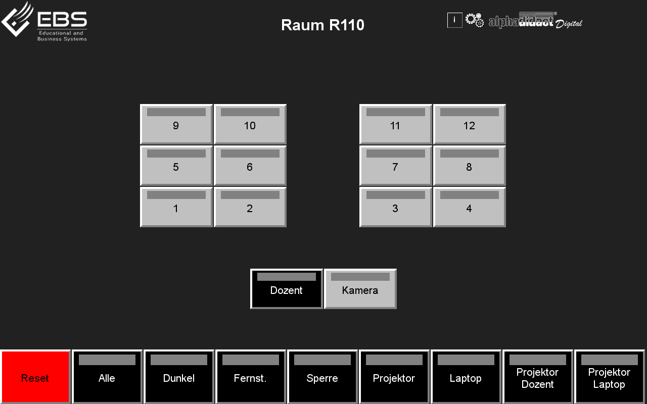 alphadidact® Digital Touchscreen Core – Layout mit 12 Teilnehmern