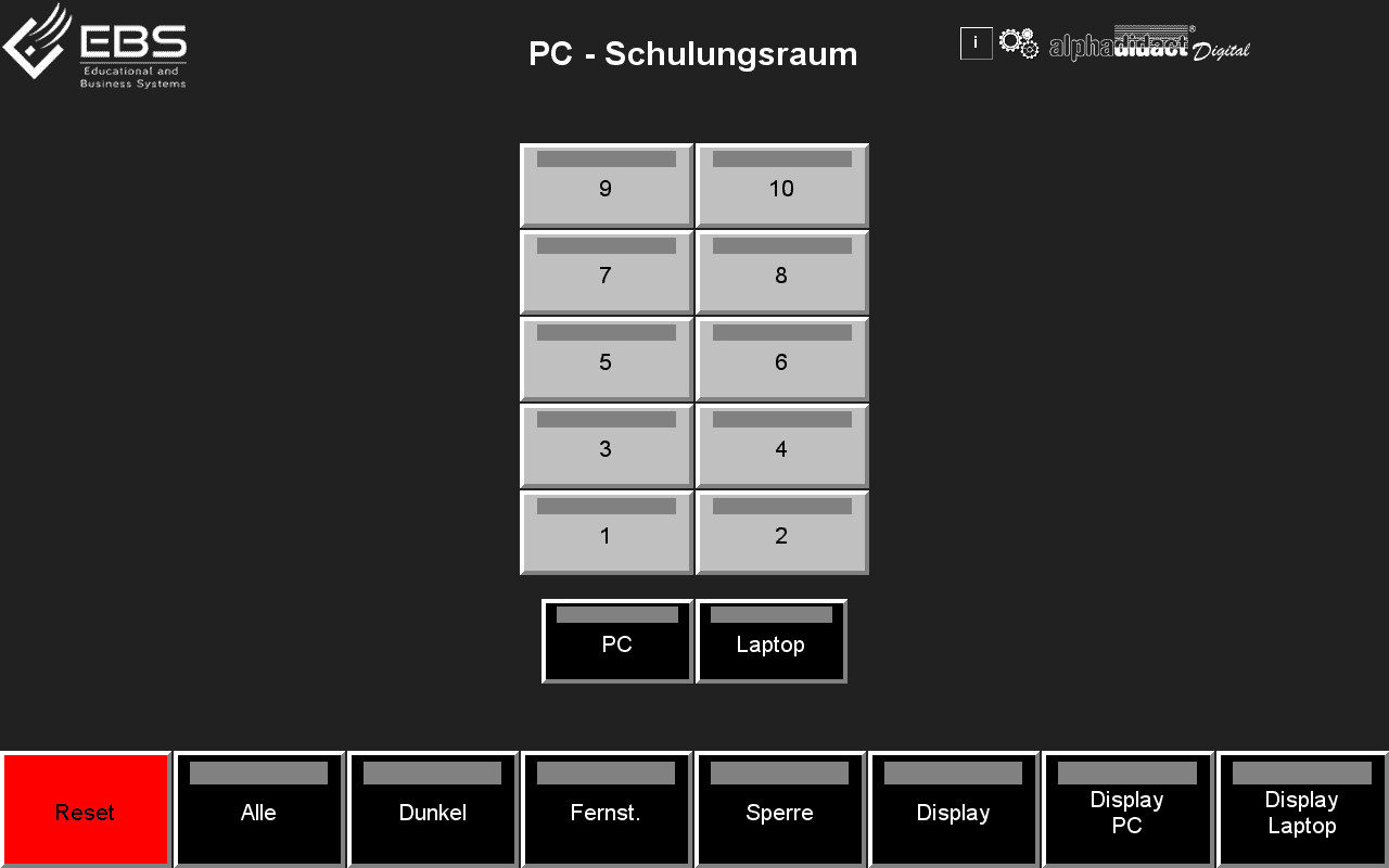 alphadidact® Digital Touchscreen – Setup mit 10 Teilnehmern